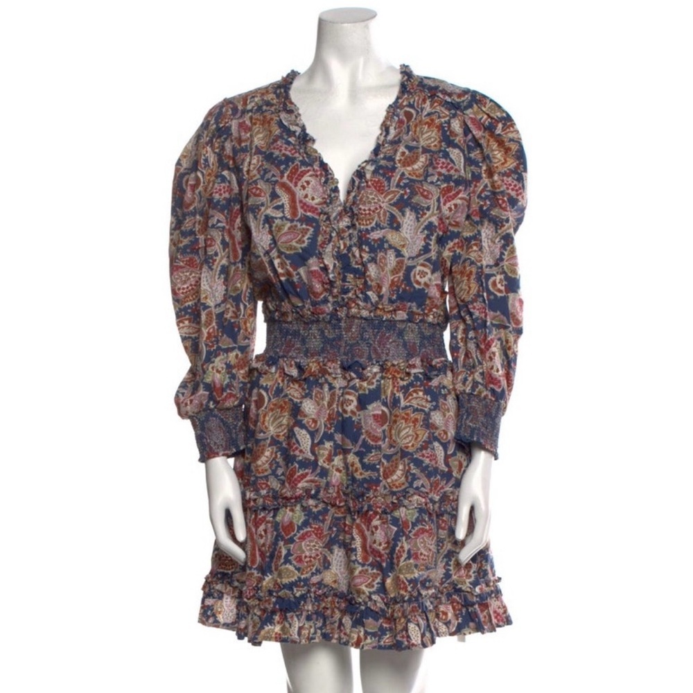 Anthropologie Love The Label Bohemian Puff Shoulder Long Sleeve Floral Dress
